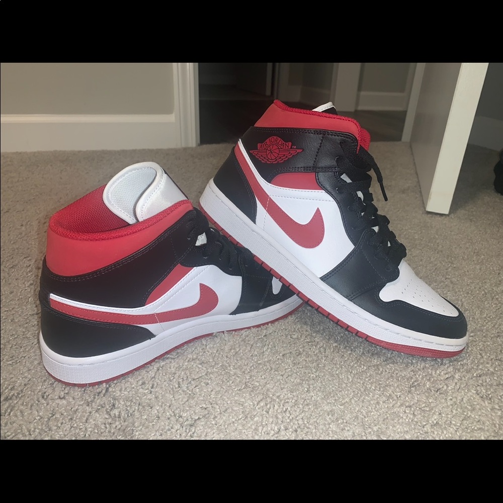 Jordan 1 Mid Red Black and White